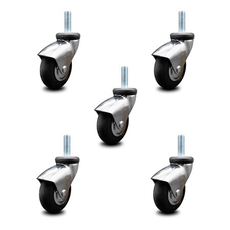 Service Caster 3 Inch Chrome Hooded Neoprene Rubber 5/16 Inch Threaded Stem Casters SCC, 5PK SCC-TS03S310-NPRB-BC-5161810-5